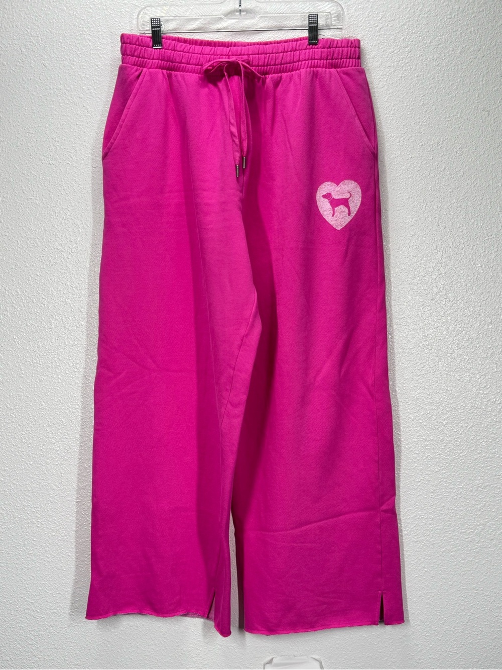 PINK Ivy Fleece Wide Leg Split Hem Sweatpants Mid Rise Large